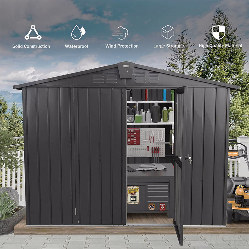 Ning Outdoor Storage Shed, Metal Garden Shed For Bike, Trash Can